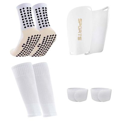 1 Pair Mens Grip Soccer Socks, 1 Pair Shin Sleeves with 1 Pack Shin Guards and 2 Straps, Soccer Football Game Set 5 Pcs