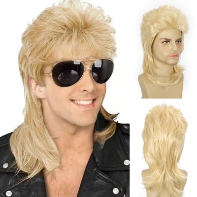 Daiaces Blonde Mullet Wigs for Men 80s Rocker Wig Costumes Fancy Party Cosplay Halloween Wig
