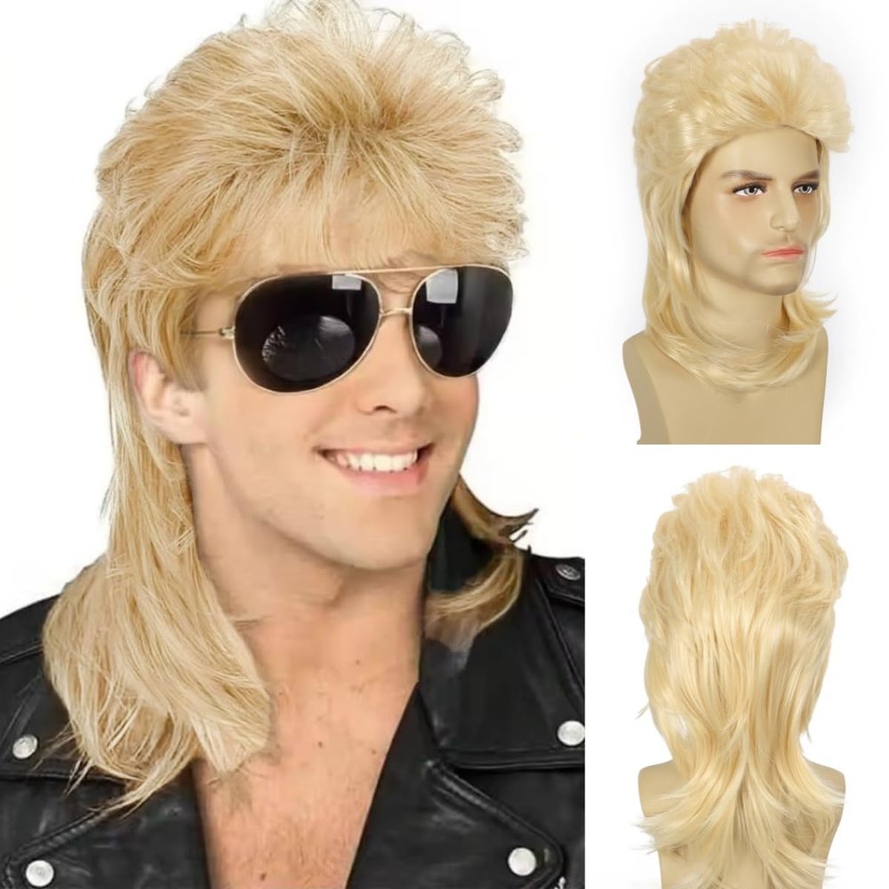 Daiaces Blonde Mullet Wigs for Men 80s Rocker Wig Costumes Fancy Party Cosplay Halloween Wig