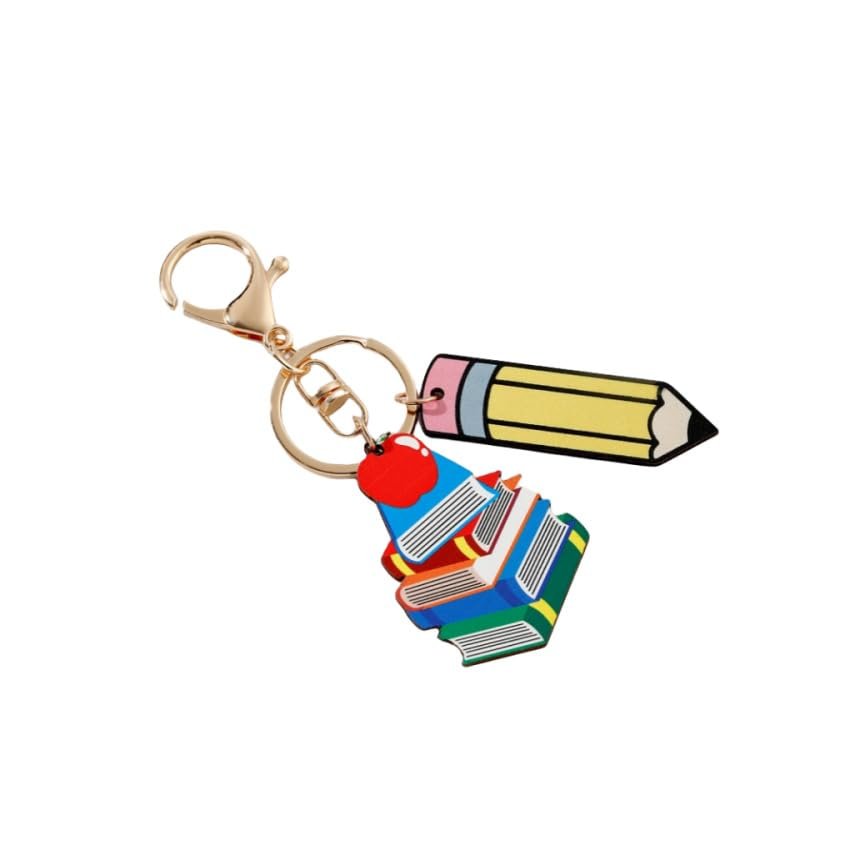 COLORFUL BLING Wooden Rainbow Tassel Keychain Rainbow Inspirational Gifts Teacher Keyring for Teacher's Day Gift-Book&Apple, 1