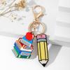 COLORFUL BLING Wooden Rainbow Tassel Keychain Rainbow Inspirational Gifts Teacher Keyring for Teacher's Day Gift-Book&Apple, 1 view 2