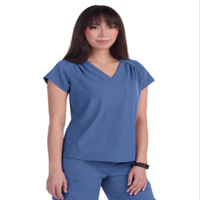 KOI Planet Kailani Women's 1-Pocket Eco-Friendly Scrub Top Slate Blue XX-Small