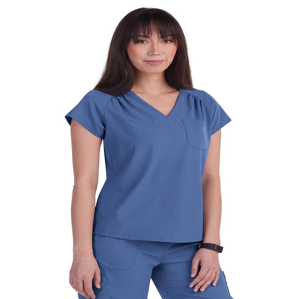 KOI Planet Kailani Women's 1-Pocket Eco-Friendly Scrub Top Slate Blue XX-Small