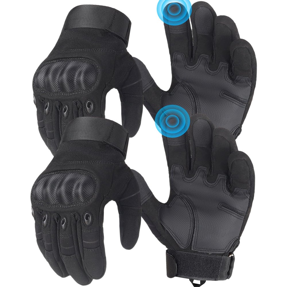 VPZenar 2 Pair Airsoft Gloves, Tactical Gloves with Hard Shell, Black Motorcycle Gloves Touchscreen for Men in Bike, Driving, Hunting, Size Large L