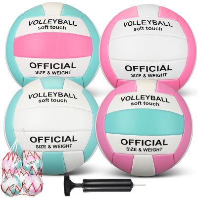 Libima 4 Pack Volleyballs Official Size 5 Soft Waterproof Volleyballs with Pump and Net Bag for Beginners Training Indoor Outdoor Beach Pool Backyard Gym Back to School(Fresh Color)