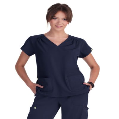 KOI Planet Meadow Women's 2-Pocket Eco-Friendly Scrub Top Navy XX-Small