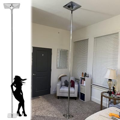 7ft 8ft 9ft 10ft 11ft 11.5ft 12ft 12.5ft Stripper Pole for Carpet/ Hardwood Floor, Professional Static Spinning Dancing Pole for High Ceiling Home Apartment Bedroom Club Gym, Removable ( Color : Silve