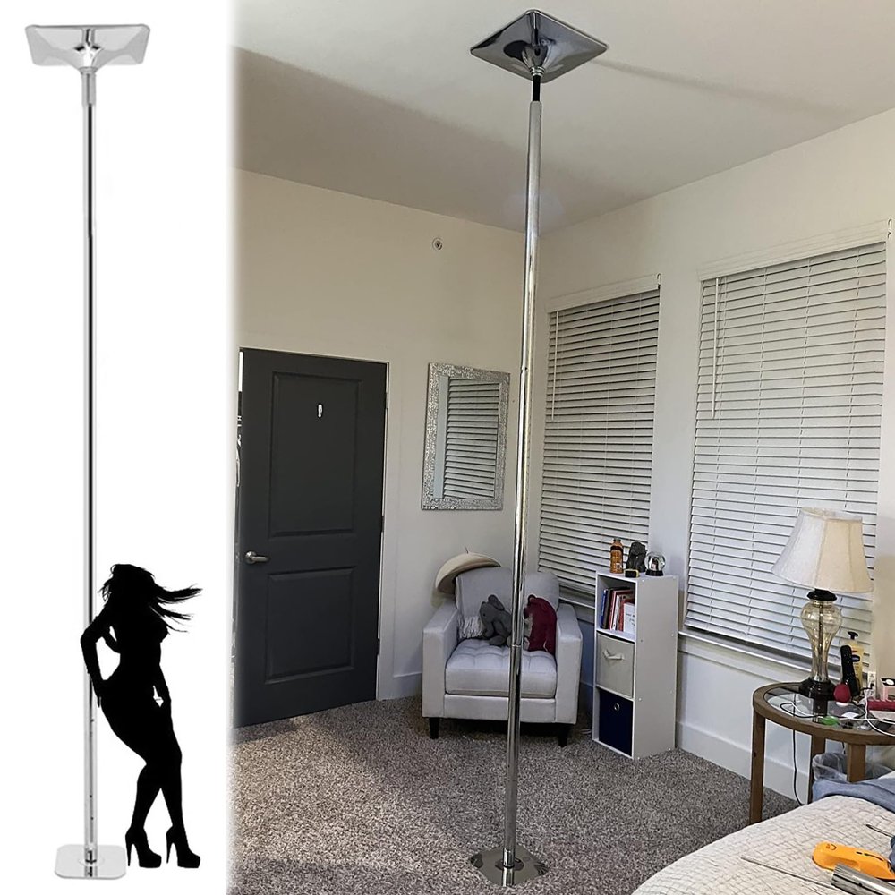 7ft 8ft 9ft 10ft 11ft 11.5ft 12ft 12.5ft Stripper Pole for Carpet/ Hardwood Floor, Professional Static Spinning Dancing Pole for High Ceiling Home Apartment Bedroom Club Gym, Removable ( Color : Silve