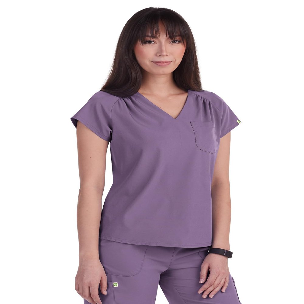 KOI Planet Kailani Women's 1-Pocket Eco-Friendly Scrub Top Dusty Grape Small