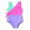 YOUNGER TREE Toddler Girl One Piece Swimsuit Color Block Stripe Swimwear Summer Beach Bathing Suit(Bright Pink Candy Color Block,2-3T) view 1