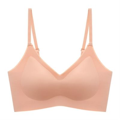 LINGYUXUAN Wirefree Seamless Bra For Women Invisible Deep V Bralette Summer Thin Comfort Bra Padded Push Up Everyday Bra (Color : Orange, Size : X-Large)