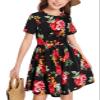 21KIDS Girls Floral Dress Kids Boho Short Sleeve Pleated Casual Dress with Pockets for Girls, Black2, 14 Years view 1