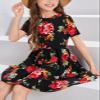 21KIDS Girls Floral Dress Kids Boho Short Sleeve Pleated Casual Dress with Pockets for Girls, Black2, 14 Years view 3