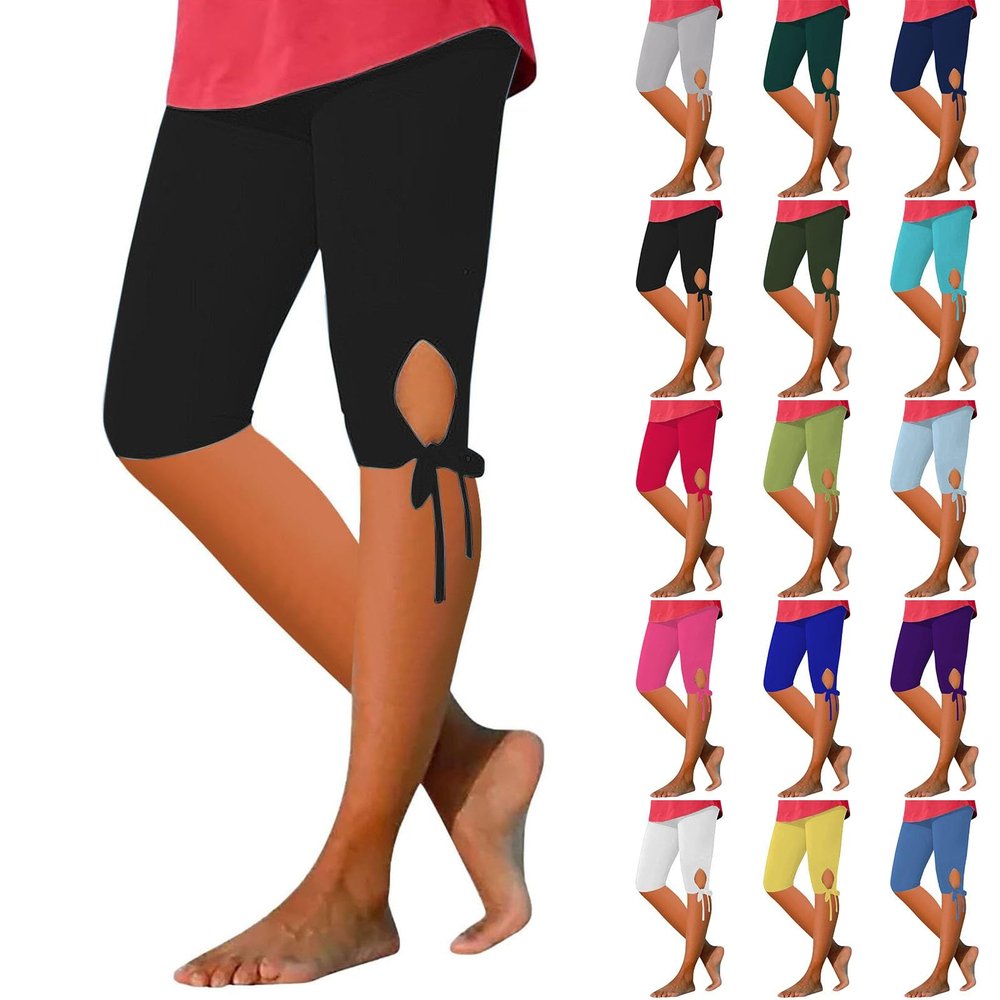 ZYXTIM Women's Capris and Cropped Pants Capri Leggings for Women Tummy Control Knee Length Capri Leggings Summer Cropped Pants Casual Solid Comfy Capris B-Black