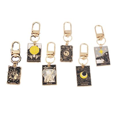 6 Pcs Tarot Cards Keychains Stainless Steel Vintage Amulet Wiccan Keyring for Card Bags