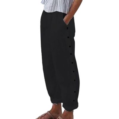 Generic Clearance Deals Under 5 Dollars Cropped Pants for Women Plus Summer Cotton Linen Cropped Wide Leg Pants Capris Women Ladies Casual Loose Palazzo Pant Work Elastic Pocket Black, XX-Large