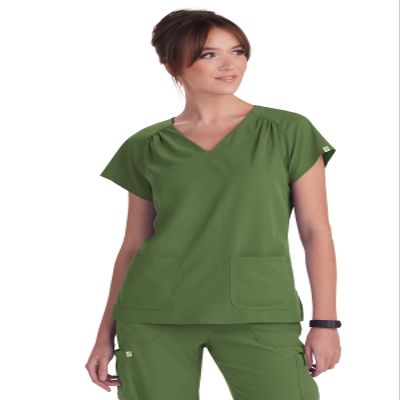 KOI Planet Meadow Women's 2-Pocket Eco-Friendly Scrub Top Martini Olive Small