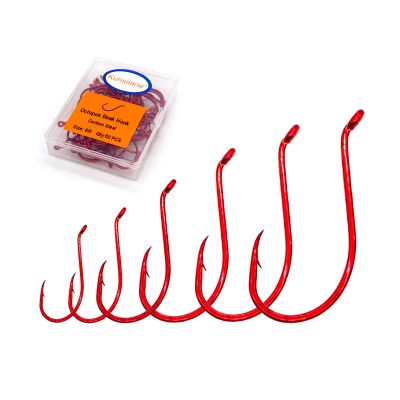 KUNSILANE Octopus Beak Fishing Circle Hooks - 100 Pack - 6 Size - Red