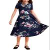 21KIDS Girls Floral Dress Kids Boho Short Sleeve Pleated Casual Dress with Pockets for Girls, Dark Blue3, 14 Years view 4