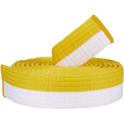 CREATCABIN Yellow White Jiu Jitsu Belt Polyester Martial Arts Belt Judo Jiu-Jitsu TKD Aikido Uniform Ranking Belt Long Soft Universal Fit Belts Taekwondo for Men Women Sports Training Equipment 9.2ft