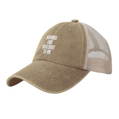 KLIUXBF Sounds Like Bullshit to Me Hat Mesh Baseball Cap Men Women Vintage Washed Distressed Trucker Hat Natural