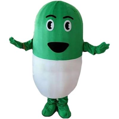 Green Capsules Mascot Costume Adult Size for Men & Women with Built-in Fan Inside the Head