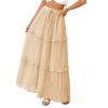 FQFGGYD Flowy Long Skirt for Women Summer Elegant High-Waisted Dress A-Line Skirt Cocktail Wedding Guest Flared Beach Dresses Beige view 1