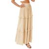 FQFGGYD Flowy Long Skirt for Women Summer Elegant High-Waisted Dress A-Line Skirt Cocktail Wedding Guest Flared Beach Dresses Beige view 3