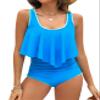 Edelqual Tankini Swimsuits for Women Plus Size Tummy Control Bathing Suit Two Piece Full Coverage High Waisted Bikini Color Block Swimwear Set 2025(Blue Sky 2XL) view 1