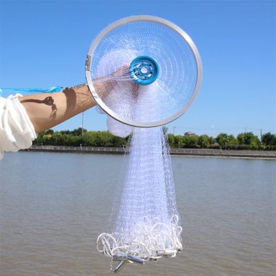 Fishing Accessories- Casting Net Hand Throwing Net Easy Throwing Aluminum Ring Fishing Net Foldable Frisbee Hand Throwing Net Large Fishing Net ,Fishing Landing Net,Easy Catch & Release ( Color : 300