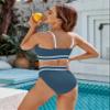 BMJL Women's High Waisted Bikini Ribbed Two Piece Swimsuit High Cut Color Block Adjustable Straps Bathing Suit(S,Dark Blue) view 2