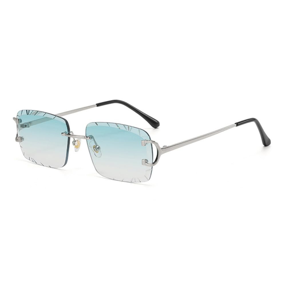 Rimless Gradient Sunglasses Man Diamond Metal Frame Sun Glasses Punk Women's Small Frameless Eyewear UV400,One size