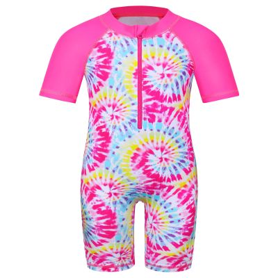 TFJH E 1PCS Girls Bathing Suits Rashguard Swiimsuits UV 50+ Kids Swimming Costume 5-6t HotPink Tie Dye Short 6A
