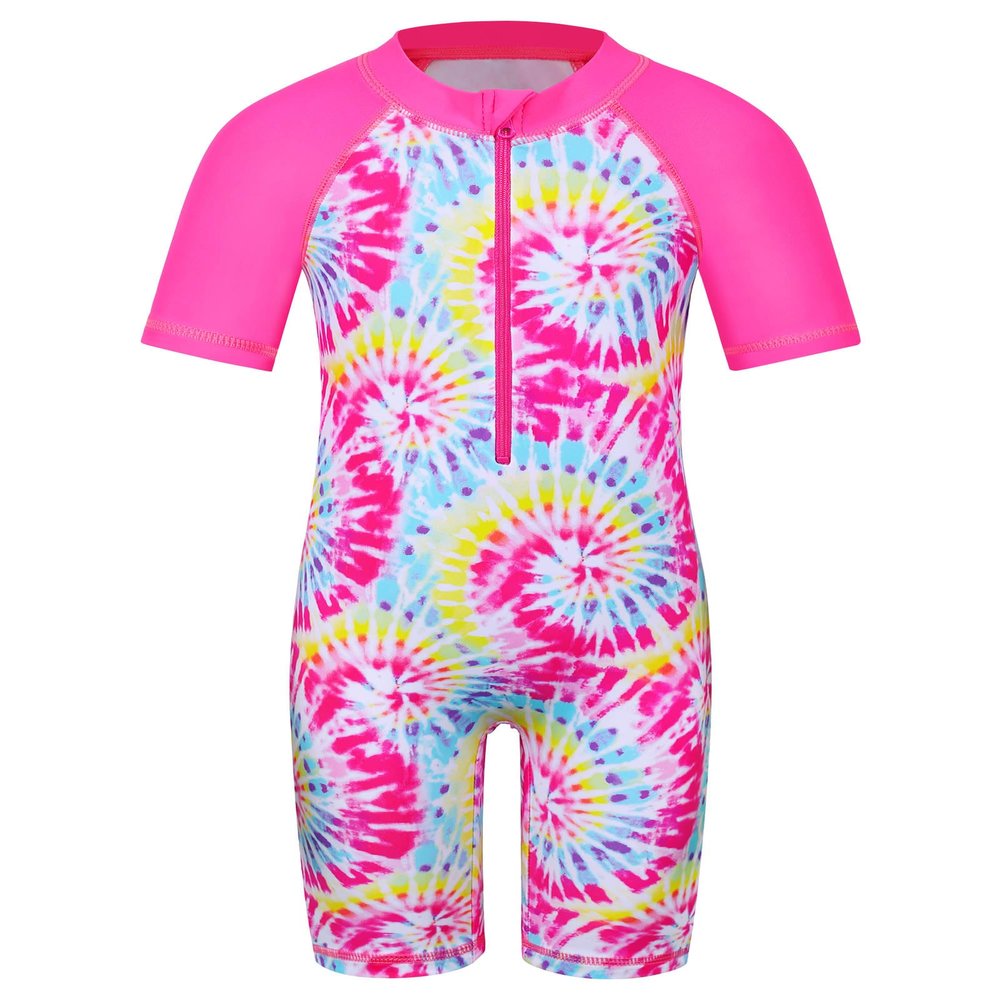 TFJH E 1PCS Girls Bathing Suits Rashguard Swiimsuits UV 50+ Kids Swimming Costume 5-6t HotPink Tie Dye Short 6A