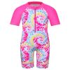 TFJH E 1PCS Girls Bathing Suits Rashguard Swiimsuits UV 50+ Kids Swimming Costume 5-6t HotPink Tie Dye Short 6A view 1