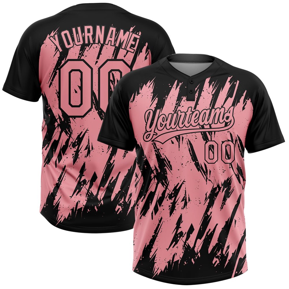Black Medium Pink Softball Jerseys Personalized Practice Uniform Stitched Name Number, Custom Game Day 2-Button Baseball Tee Shirts for Men Women Youth Boys Girls, Scratch Styles Sports Team Pullover
