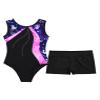 JEATHA Kids Girls Gymnastics Unitard Glitter Dance Leotard Bodysuit with Athletic Shorts Boyshorts Set Training Outfit Navy Blue&Hot Pink 5-6 Years view 3