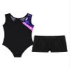 JEATHA Kids Girls Gymnastics Unitard Glitter Dance Leotard Bodysuit with Athletic Shorts Boyshorts Set Training Outfit Navy Blue&Hot Pink 5-6 Years view 4