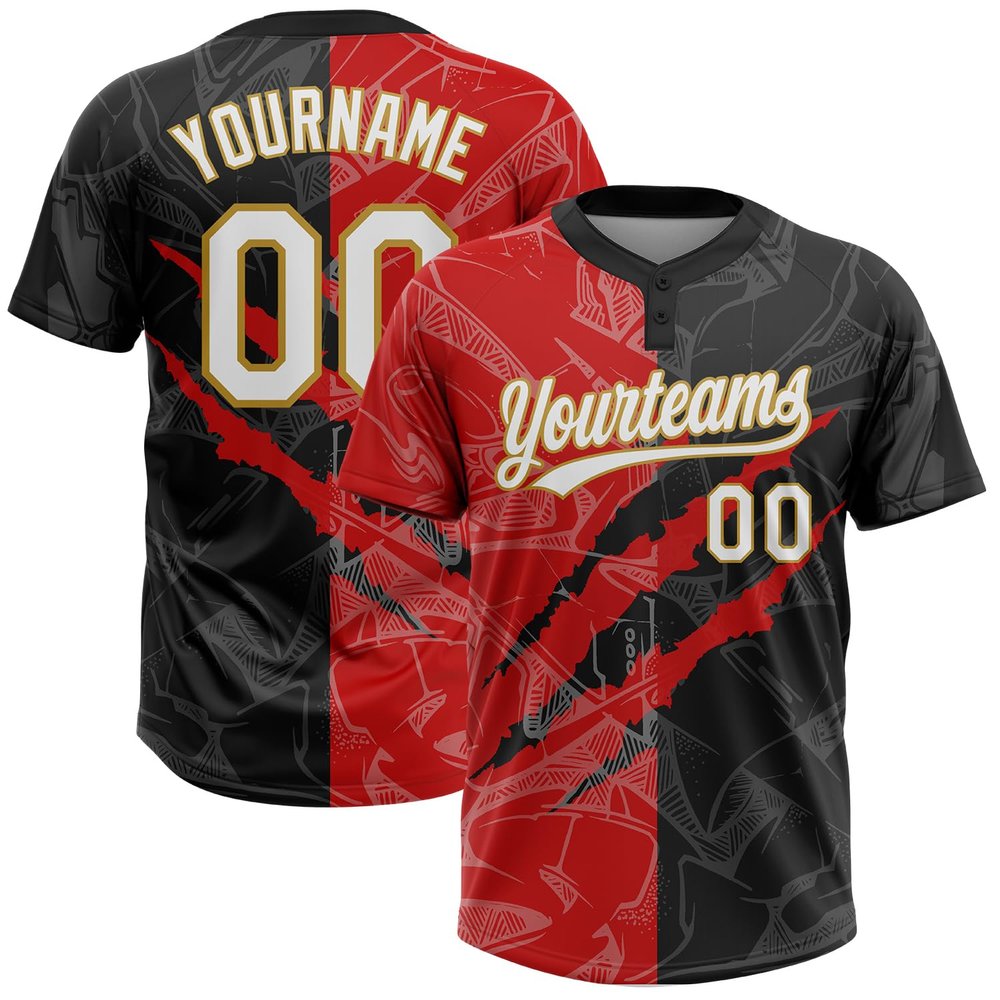 Personalized Black Red Boys Short Sleeve Shirts Softball, Custom Practice T-Shirts for Men Women, Design Scratch Pattern Sports Team Uniforms Stitched Name, Number, Logo Mesh Youth Baseball Jerseys