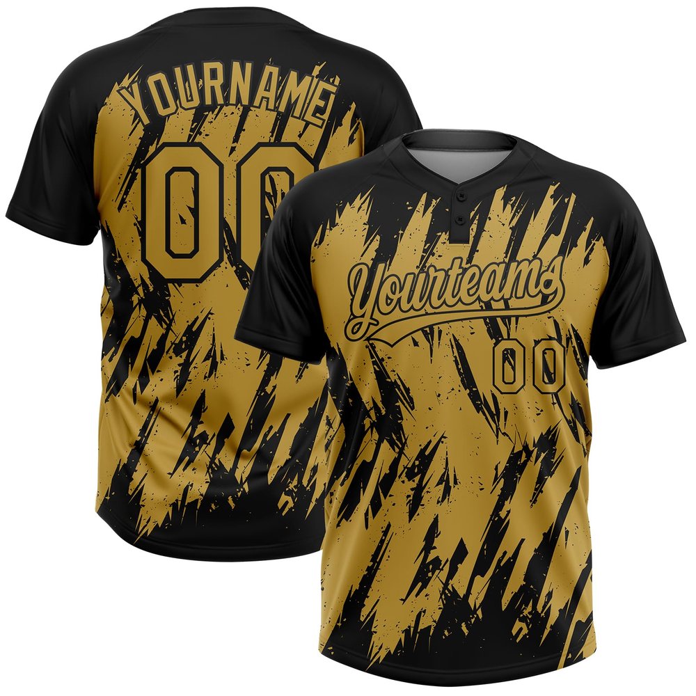 Softball Jerseys Personalized Stitched Customized Black and Gold Uniform for Kids Youth Boys Men Women, Design Your Own 2-Button Baseball Practice Tee Shirts, with Team Logos & Player Names