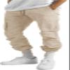 HUNGSON Mens Cargo Pants Drawstring Casual Hiking Pants Joggers Athletic Trousers Cotton Loose Straight Sweatpants for Men Beige view 4