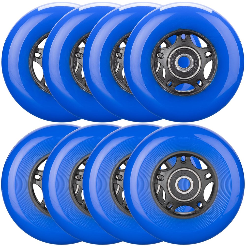 WHEELCOME Inline Skate Wheels Outdoor & Indoor Blade Roller Skate Wheels 85a Roller Hockey Wheels w/Bearings ABEC-9 for Scooter Luggage Repair, 64mm 70mm 72mm 76mm 80mm Dia, 8-Pack (Blue, 76mm)