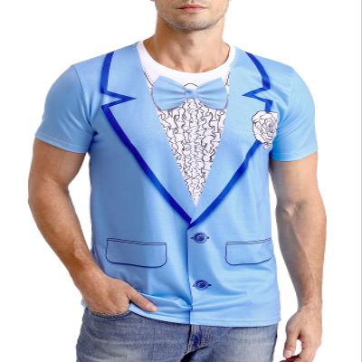 Funny World Blue Tuxedo Shirts for Men Dumb Costume Suit Harry Tux T-Shirt, Medium, Blue