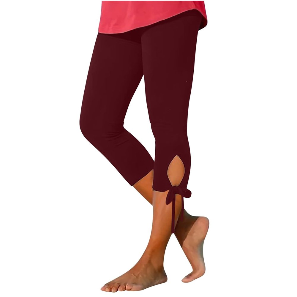 ZYXTIM Capri Pants for Women Stretch Capri Leggings for Women 2024 High Waisted Cutout Yoga Capris Lightweight Cozy Cropped Pants Solid Soft Lounge Pajams Pants B-red