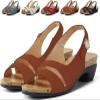 0XBIT Grishay Sandals Womens, Women's Thick-Soled Buckle Wedge Sandals, Elegant Low Chunky Heel Comfy Sandals (Brown,9) view 1