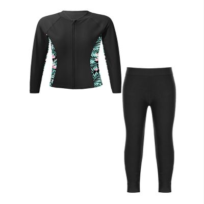 iiniim Girls Long Sleeve Rash Guard Swimsuit UPF 50+ Sunsuit Kids Rash Tops Shirts with Swim Legging Pants Black 16 Years