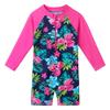 Girls Long Sleeve Rashguard One Piece Swimsuits UPF50+ Sun Protective Flower Zipper Swimwear S337_NavyFlower_92/98 view 1
