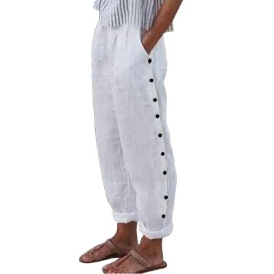 NineFit Basics Clearance Deals Under 5 Dollars Cropped Pants for Women Business Casual Summer Linen Cotton Casual Crop Pants with Drawstring Elastic Waist Pockets for Women Teen Girl White, 3X-Large