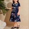 21KIDS Girls Floral Dress Kids Boho Short Sleeve Pleated Casual Dress with Pockets for Girls, Dark Blue3, 8 Years view 3