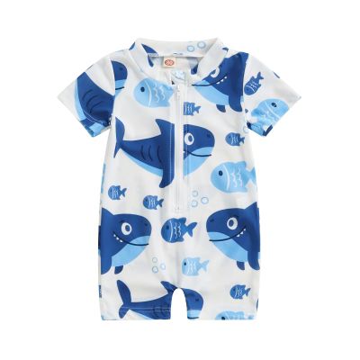 Hnyenmcko Infant Baby Boy Girls Rash Guard Swimsuit Short Sleeve Zipper Bathing Suit Toddler One Piece Swimwear Sunsuit (Wh-Sky Blue C, 18-24 Months)